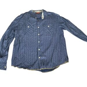 Mambo‎ Australia Mens Blue Geometric Print Button Down Shirt Long Sleeve Large